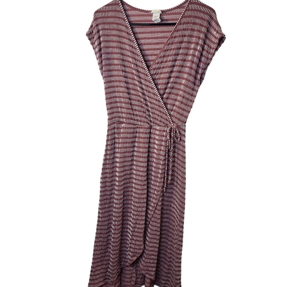 Caution To The Wind Dresses & Skirts - Caution to the Wind Mauve Dash Stripe Faux Wrap Midi Dress Women Medium J8593-GT